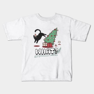 Cat Lover Gift - Cat Pushing Christmas Tree Kids T-Shirt